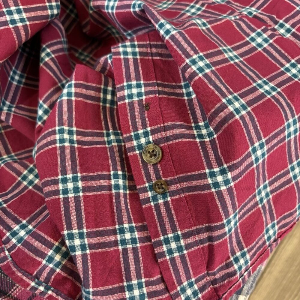 Woolrich Button Down Shirt 2XL Mens Short Sleeve Red‎ Blue Plaid Pocket Casual - Picture 12 of 14